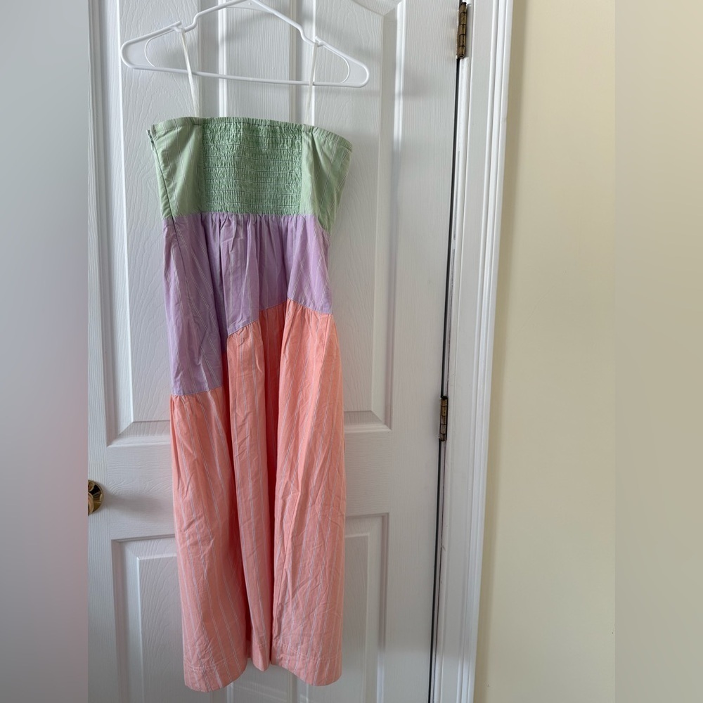 Anthropologie Green, Peach, and Purple Pinstripe Dress - Picture 3 of 3